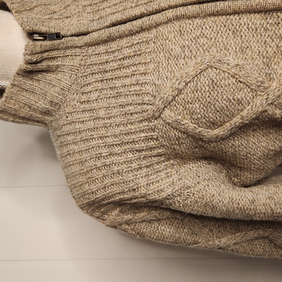 100% wool chunky oatmeal English country fishermen's cableknit cardigan sweater - Picture 4 of 12